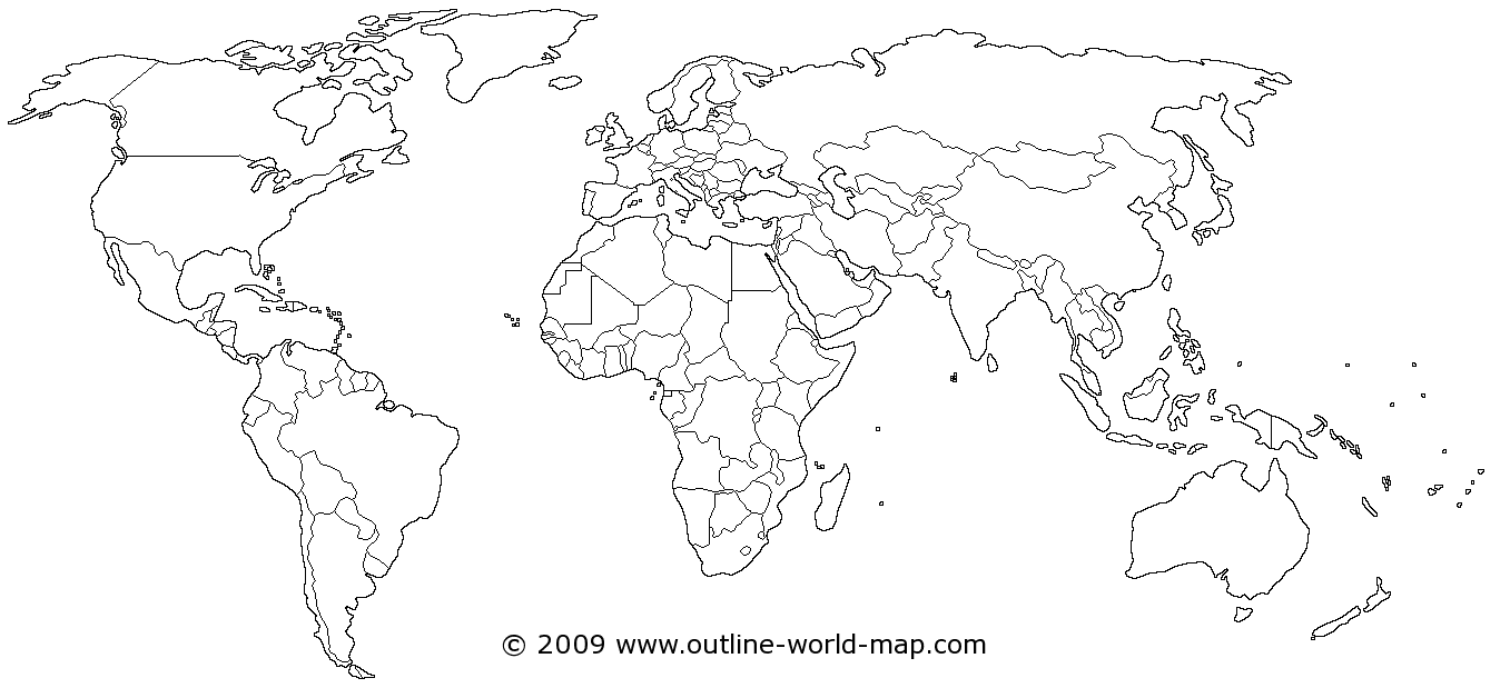 world political map black and white